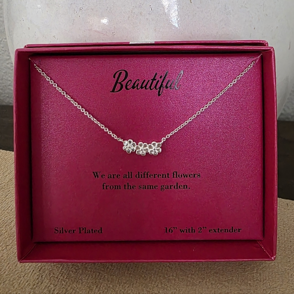 2/$25 Dainty Silver Plated Necklace With Flowers